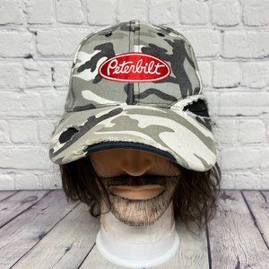 Peterbilt Camo Hat Distressed Cap Black Gray White Embroidered Logo Outdoors